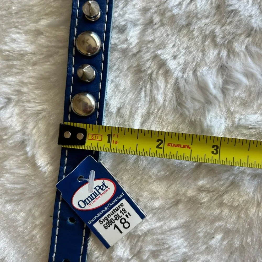 NWT OmniPet Signature Blue Leather Studded Dog Collar 18